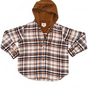 Unisex American Eagle Outfitters Brown and White Plaid Flannel Button Up